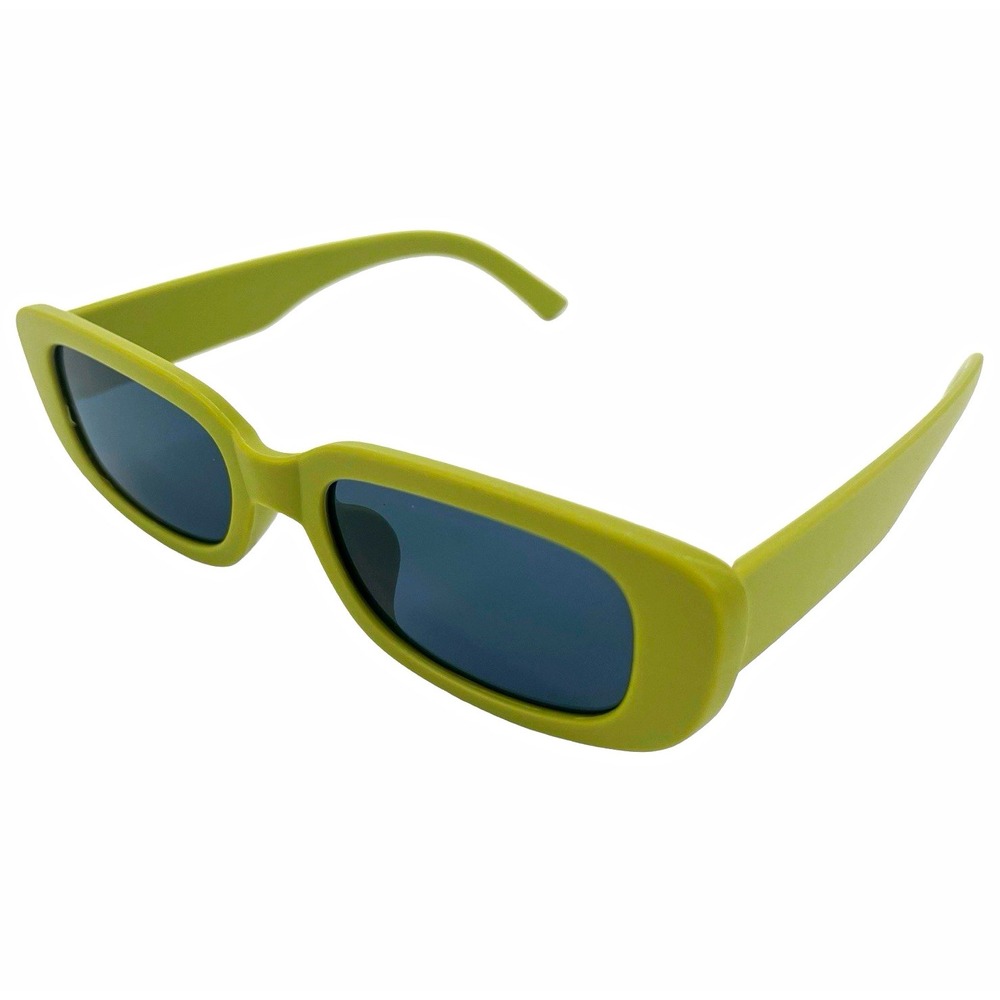 Y2K Olive Green Skinny Rectangle Sunglasses Retro 90s Mod Indie Sleaze Unisex